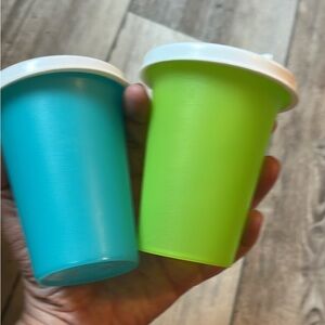 Tupperware Set of Blue and Green Cups Sippy Cup Tumblers